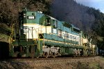 California Northern train led by CFNR #200 climbs toward Ridge and on to Willits after cresting the hill.